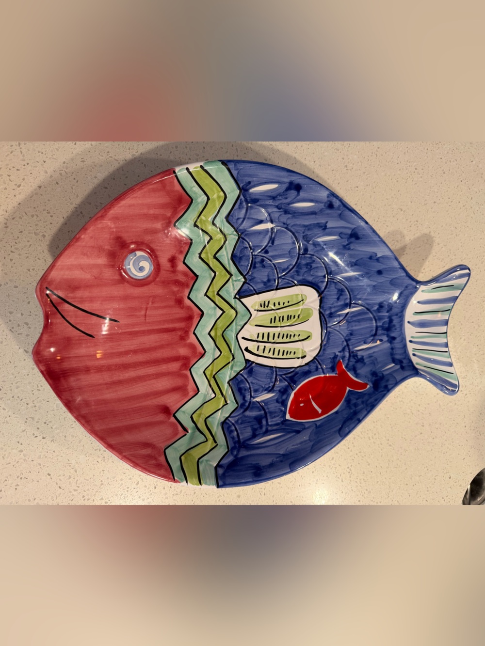 Fortunoff Vintage hand-painted Italian Ceramic fish-shaped serving platter